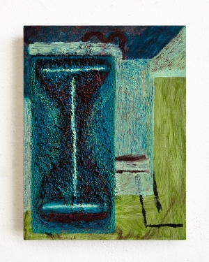60 Pound Chain, oil on panel, 18 x 14 cm, 2023